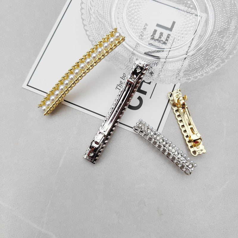 Pearl Diamond Hair Clip Spring - Gold & Silver, 2 Sizes