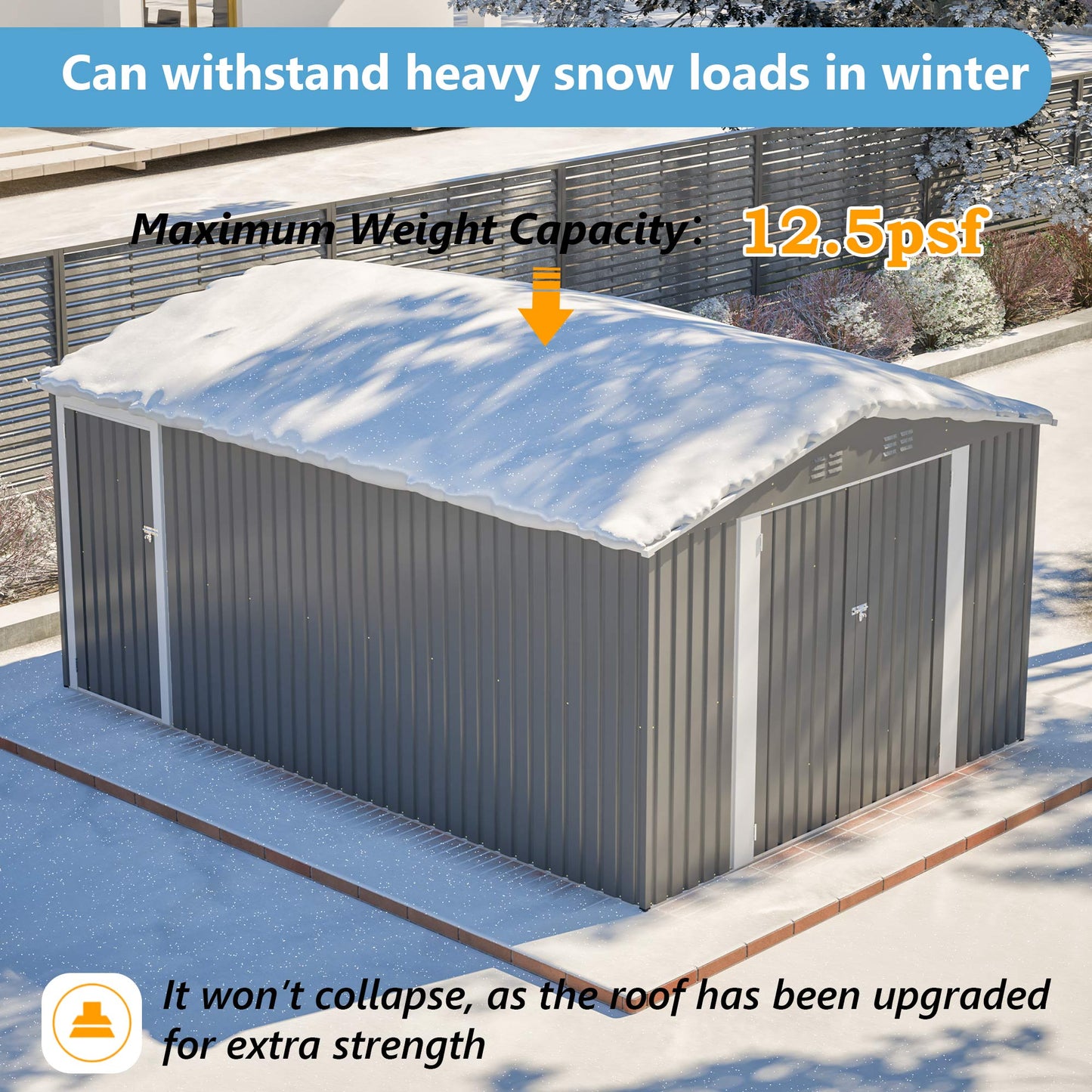 10x14 FT Metal Outdoor Storage Shed with Lockable Doors - Gray