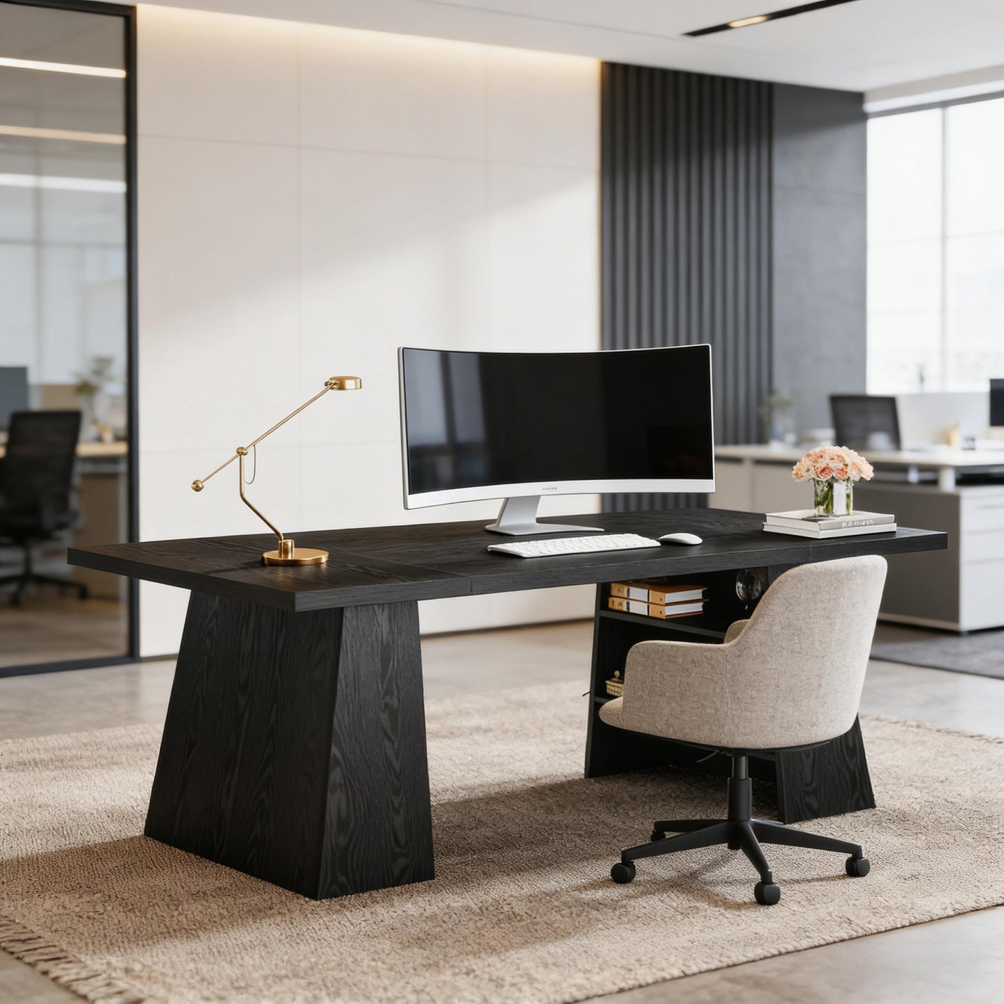 Black Executive Desk - Spacious 63" Computer Desk for Office