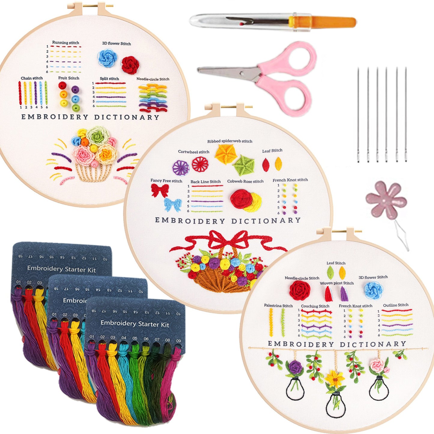 Embroidery Sewing Kit for Beginners - Cotton Cloth & Bamboo Frame