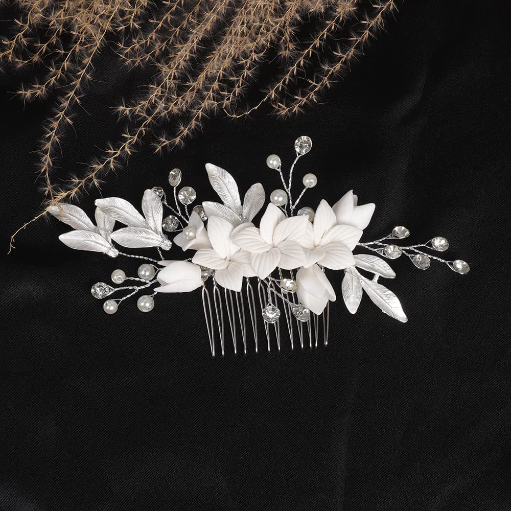 Silver Alloy Leaf Shape Hair Comb Side Hairpin - Elegant Hair Accessory