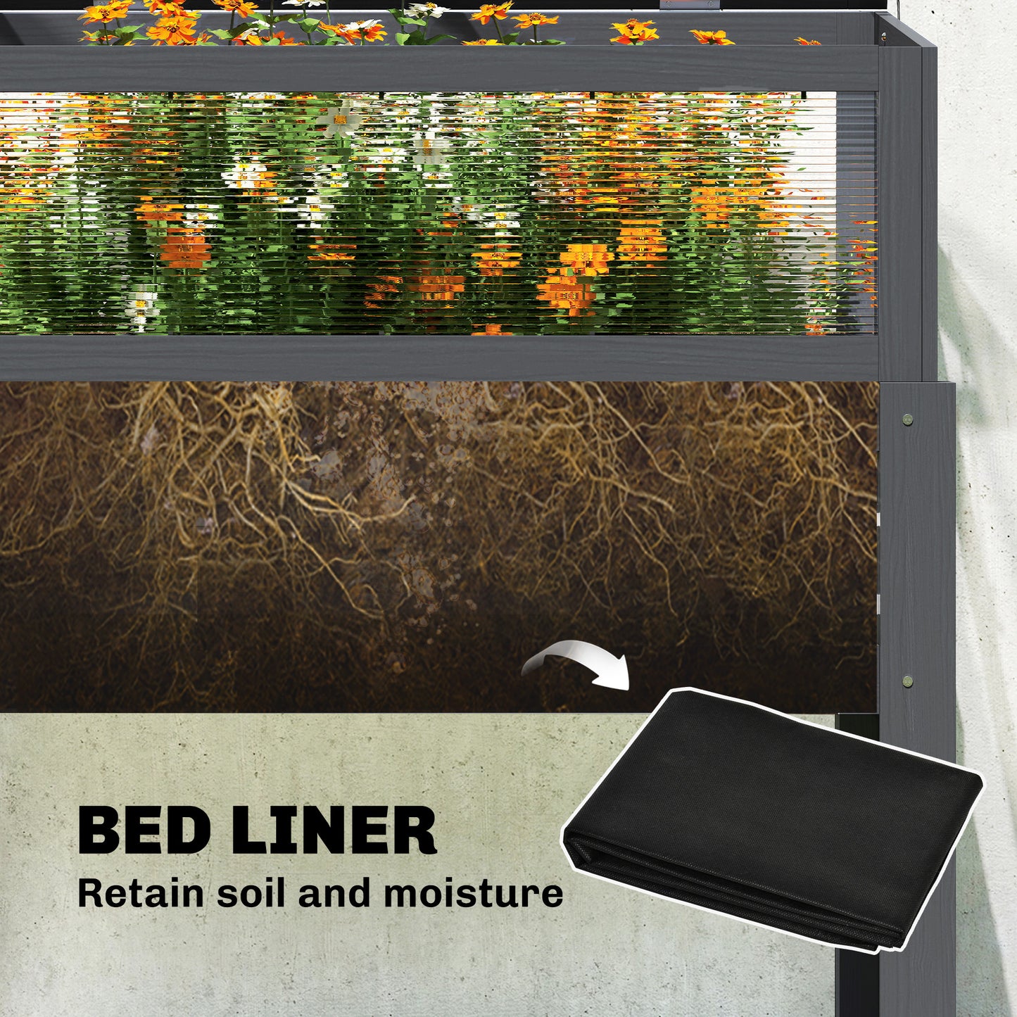 Raised Garden Bed with Flip-Up Greenhouse - Elevated Planter Box, Gray, 980x540x145mm