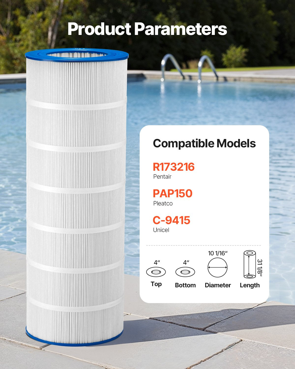Pool Filter Cartridge 150 Sqft for Inground Pools - Compatible Pentair R173216