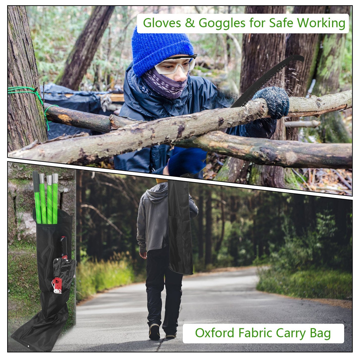 Extendable Manual Pole Saw with Pruner & Saw Blades for Tree Trimming