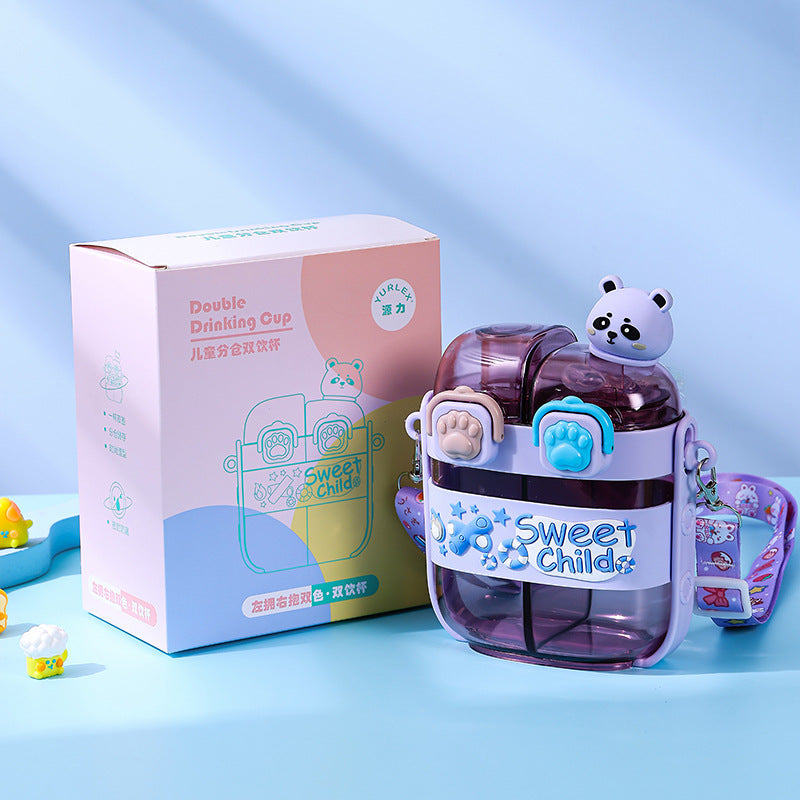 Children's Plastic Double Drink Cup - 500ml Colorful Cartoon Design