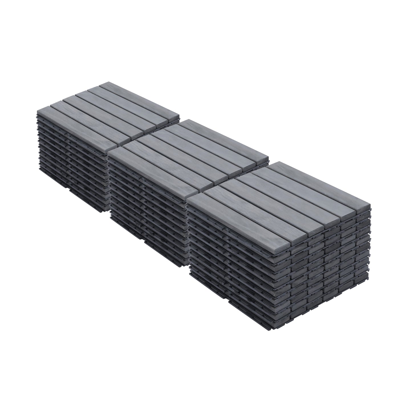 30 PCS Interlocking Deck Tiles - 12" x 12" Light Gray Acacia Hardwood Flooring
