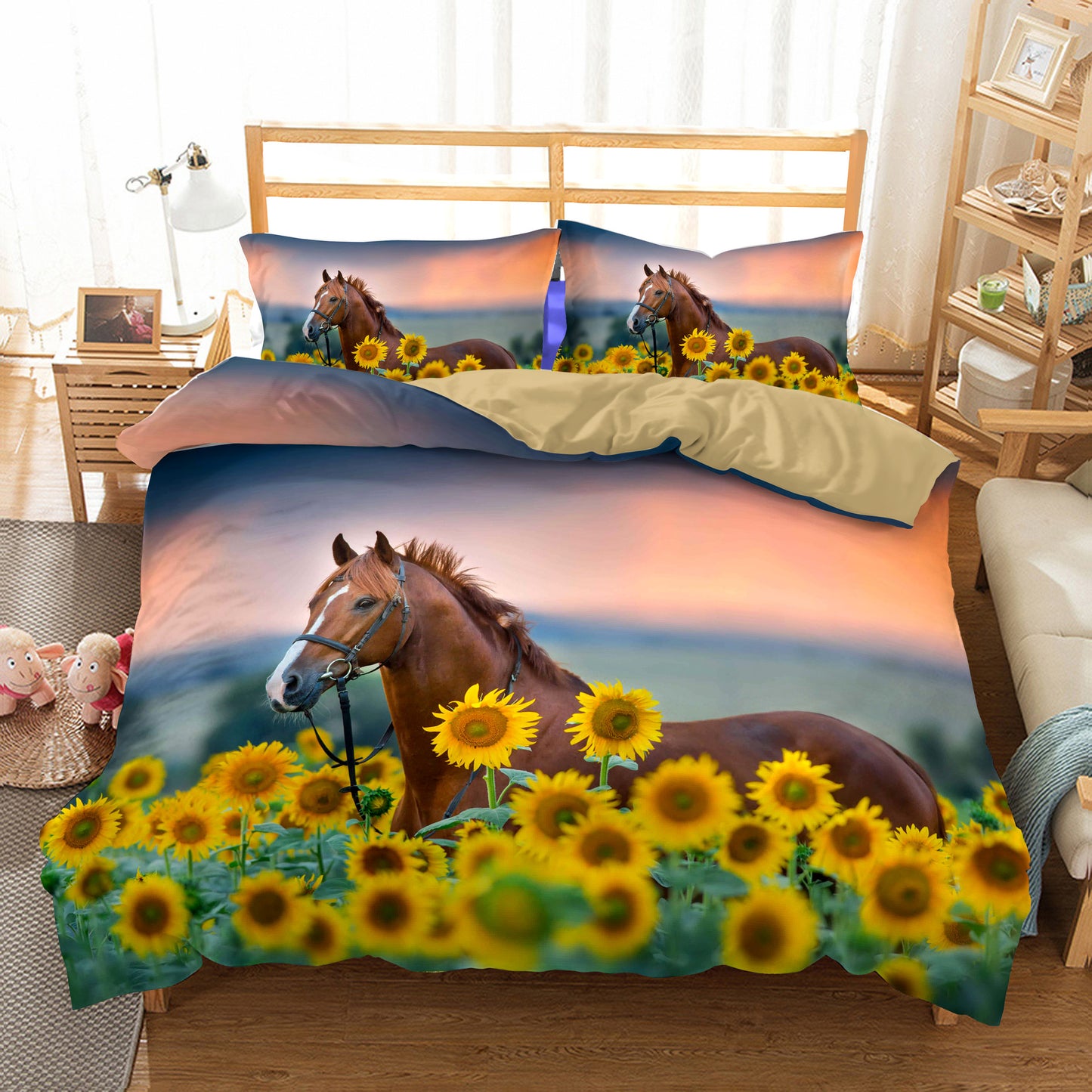 Three-Piece Sunflower Quilt Cover Set - 200x230cm Bedding Home Textile