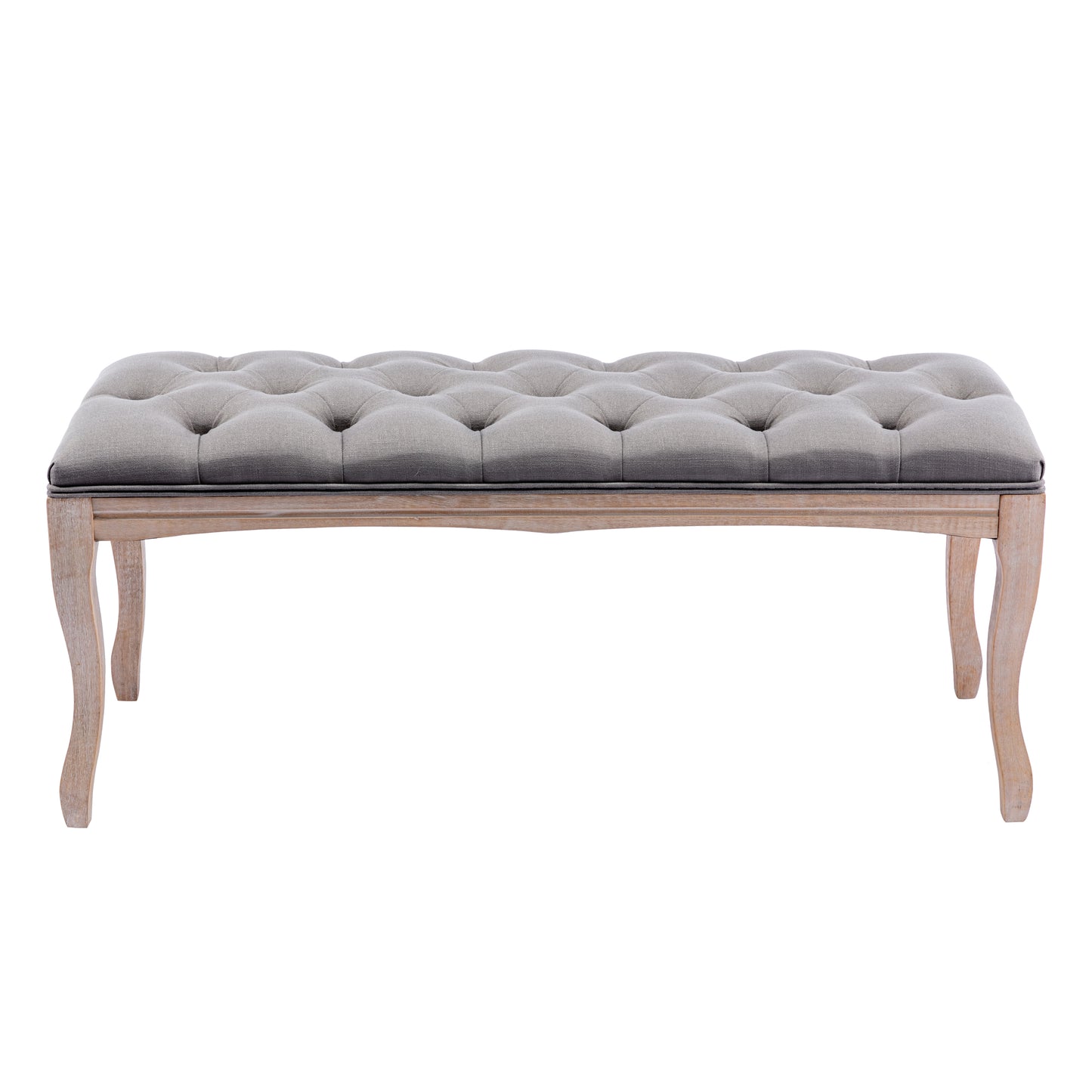 French Vintage Upholstered Bench - Grey Linen, 43.3"