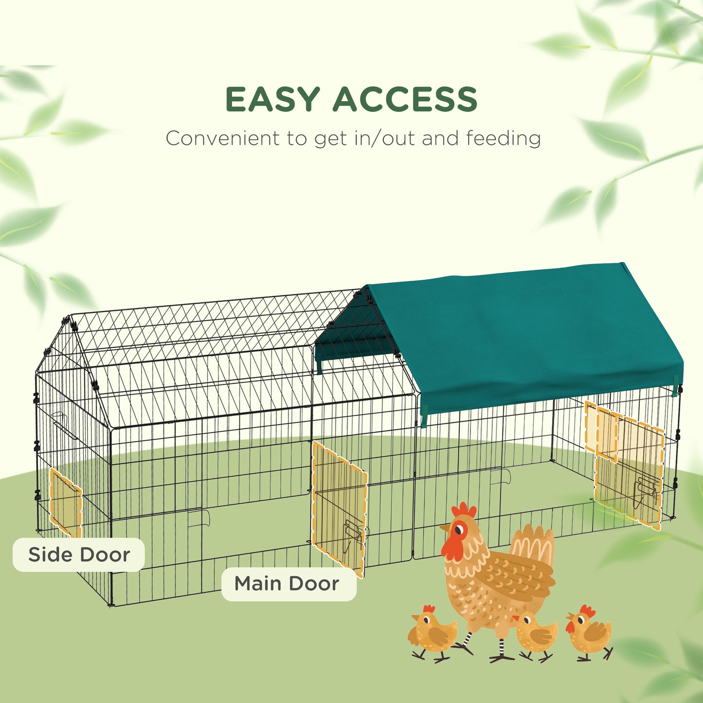 73-Inch Small Animal Playpen with Roof for Rabbits, Chickens, Chinchillas - Green