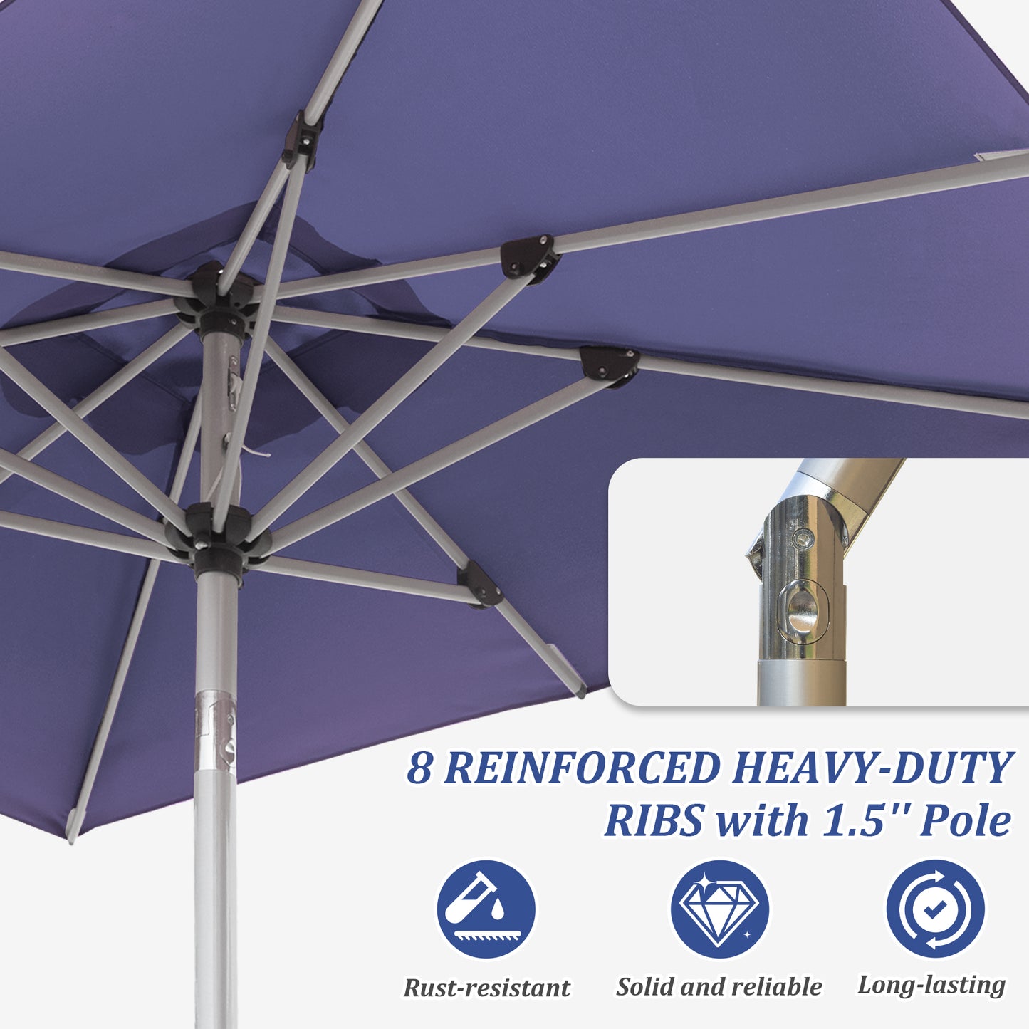 Rectangle Patio Umbrella With Crank Lift And Tilt Function, Navy Blue