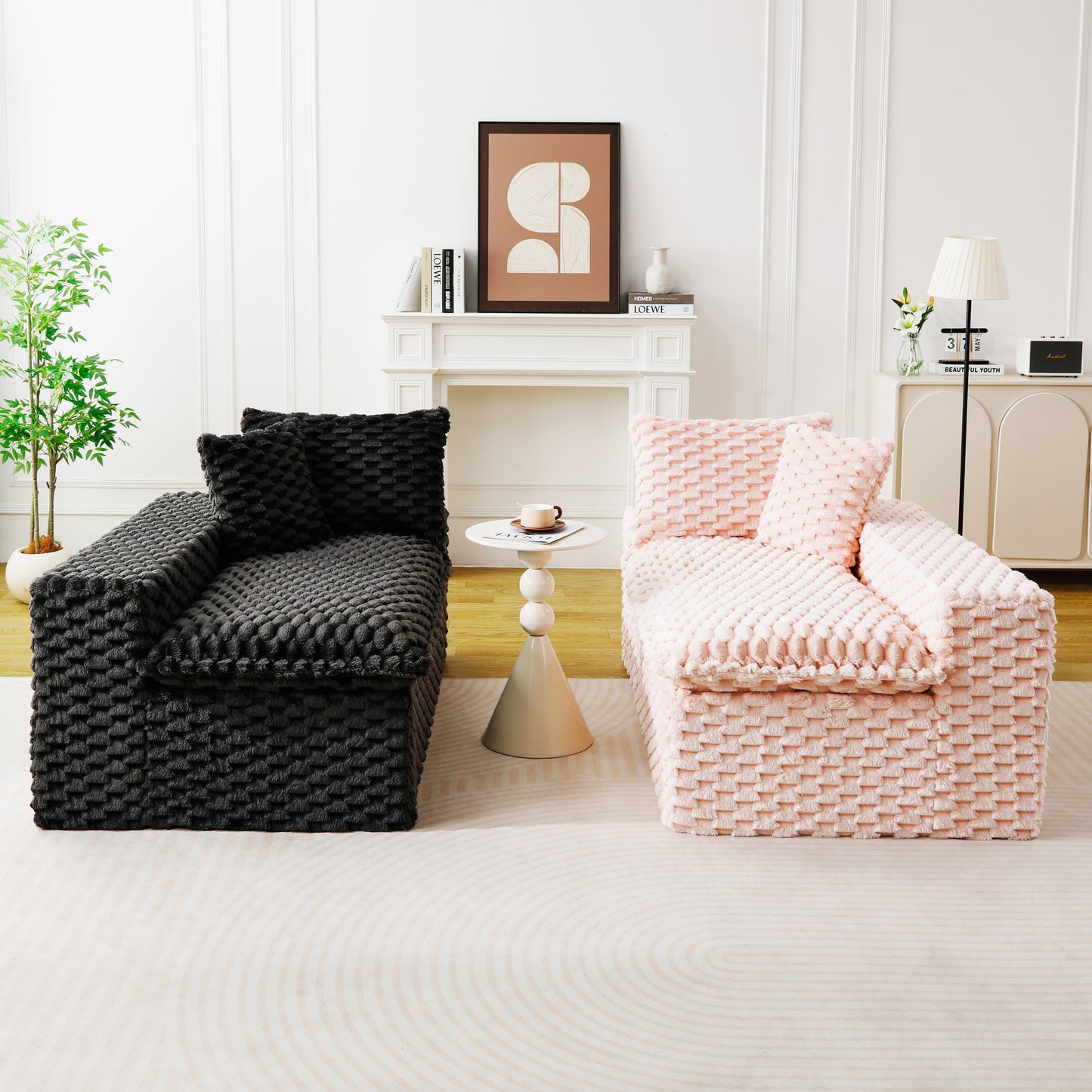 Luxury Color-Block Velvet Multifunctional Sofa - Pink & Black
