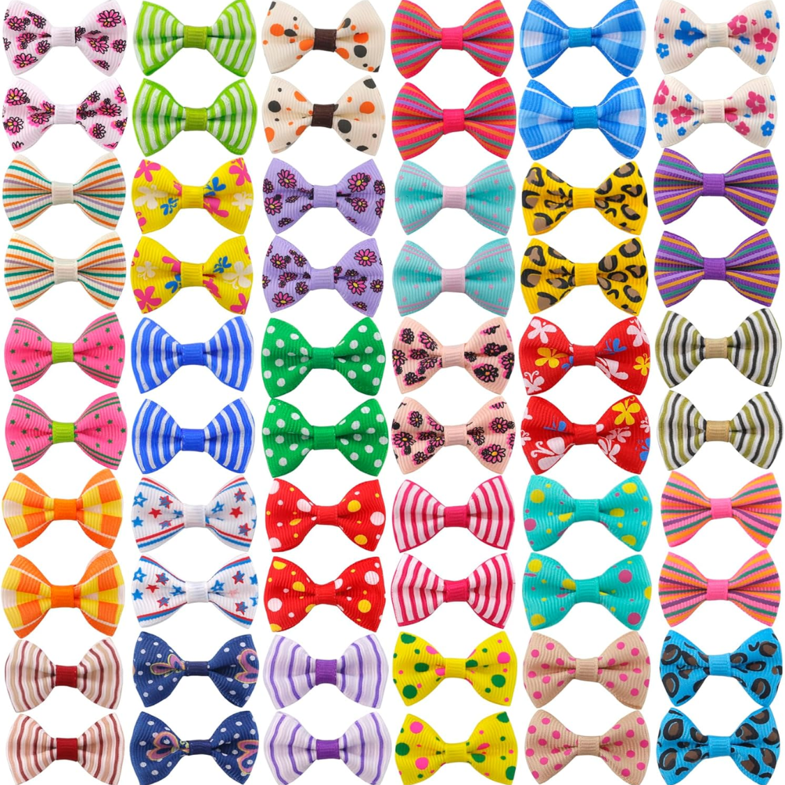 Dog Hair Bows for Small Puppies & Small Breeds - 60 Multicolor Clips