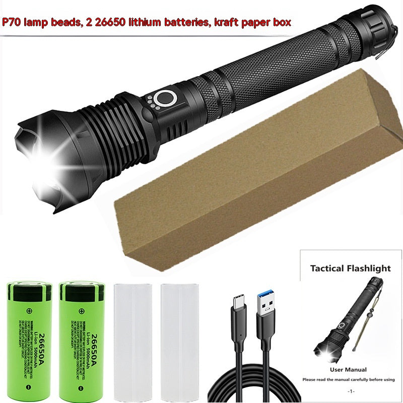 Aluminum Alloy Telescopic Zoom Flashlight with USB Charging - High-Intensity XHP70
