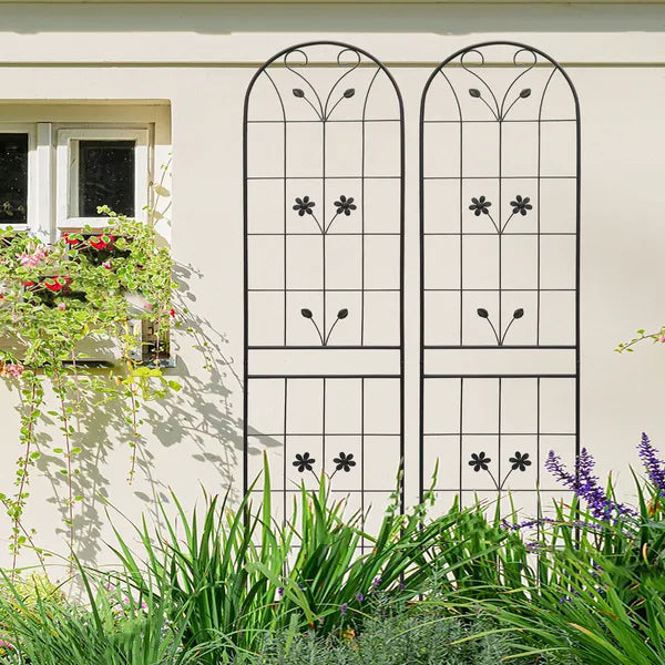 Metal Garden Trellis for Climbing Plants - 86.7" x 19.7" - Black