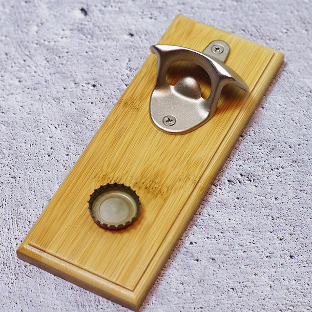 Magnetic Wall Bottle Opener with Wooden Finish - Modern Kitchen Decor