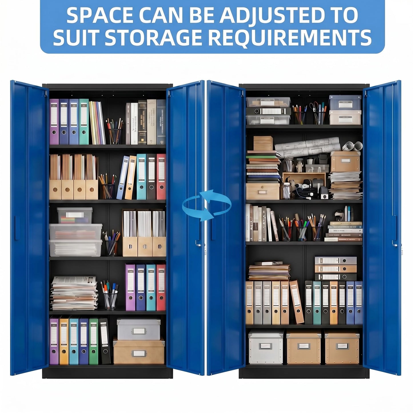 Lockable Metal Garage Storage Cabinet with Adjustable Shelves - Black & Blue
