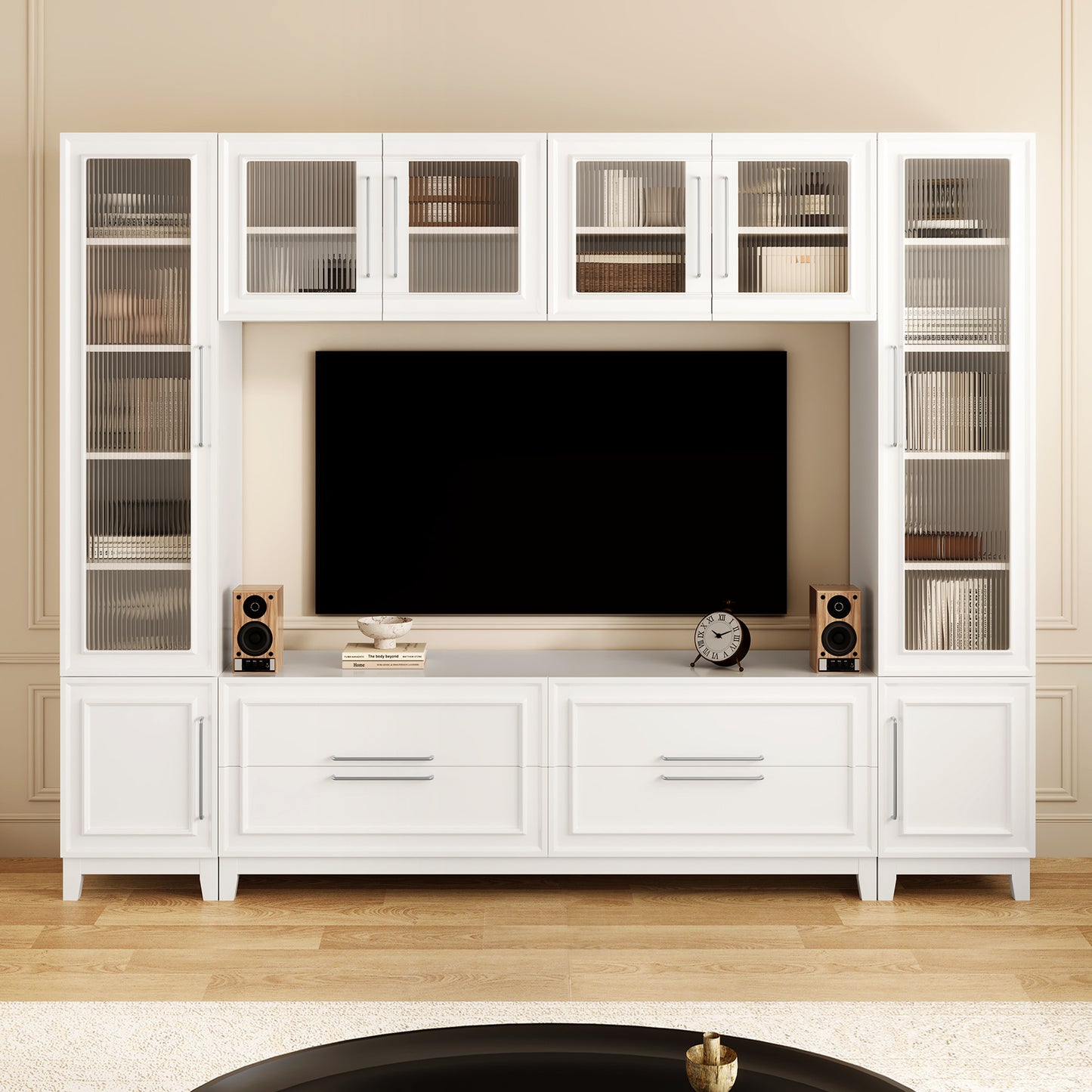 Modern 102" Wall Unit Entertainment Center with Glass Doors