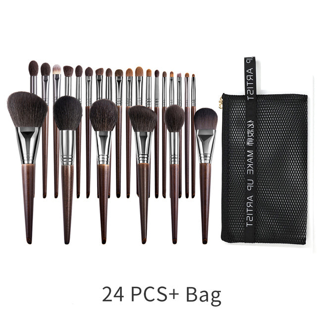 Natural Makeup Brush Set with Goat Hair - 22/24 Pieces for Face & Eyes