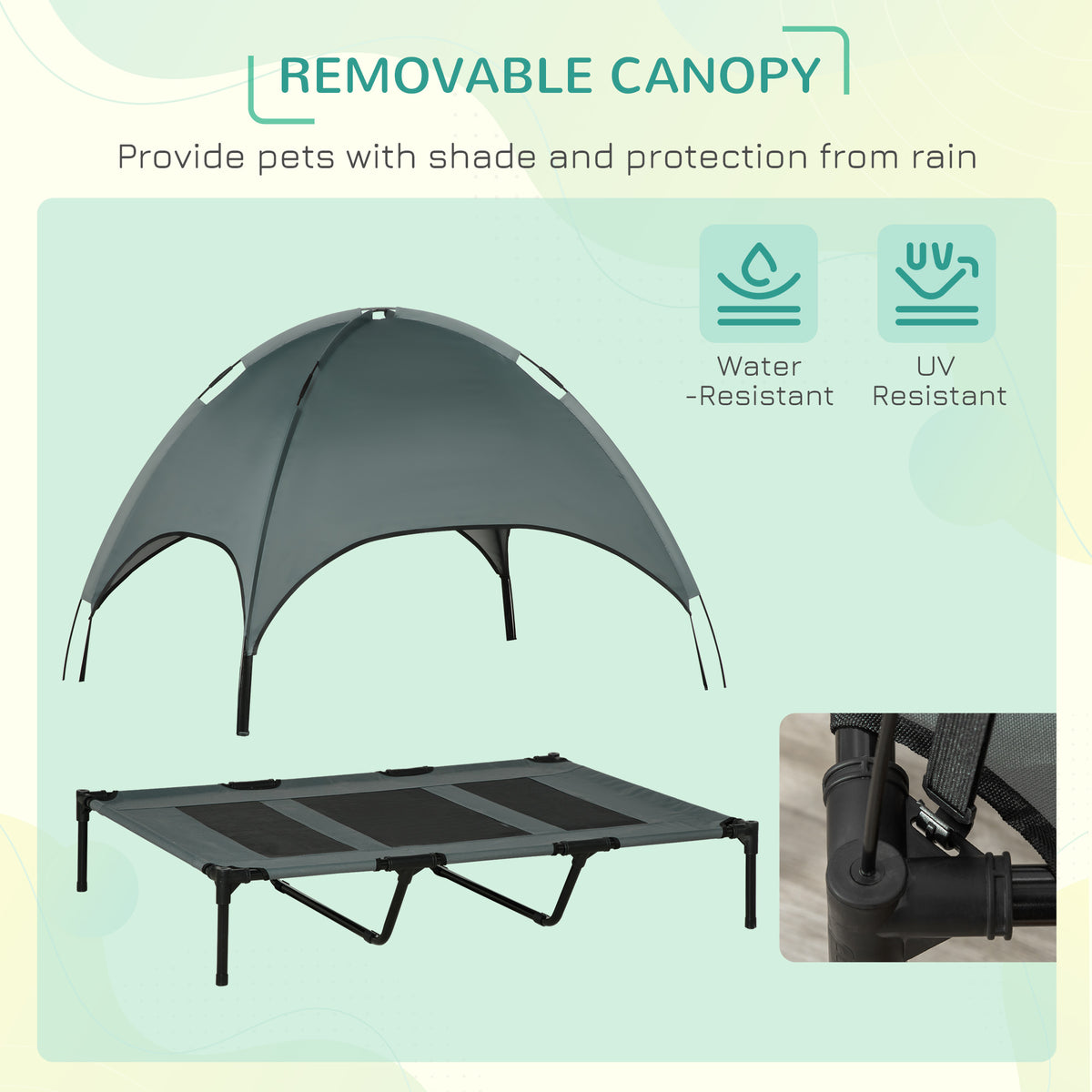 Elevated Dog Bed with Canopy Shade and Cooling UV Protection - 48x36 Inches