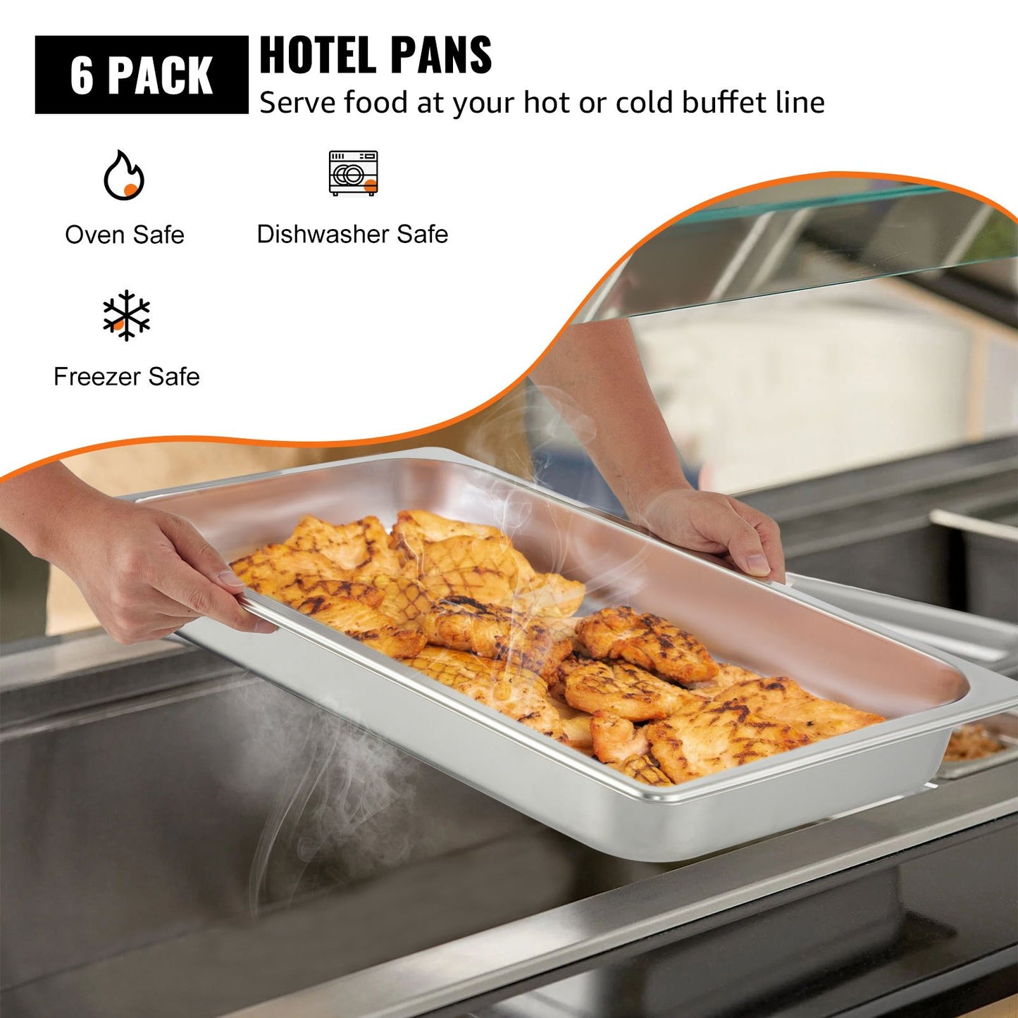 Full Size Deep Stainless Steel Steam Table Pan - 6 Pack