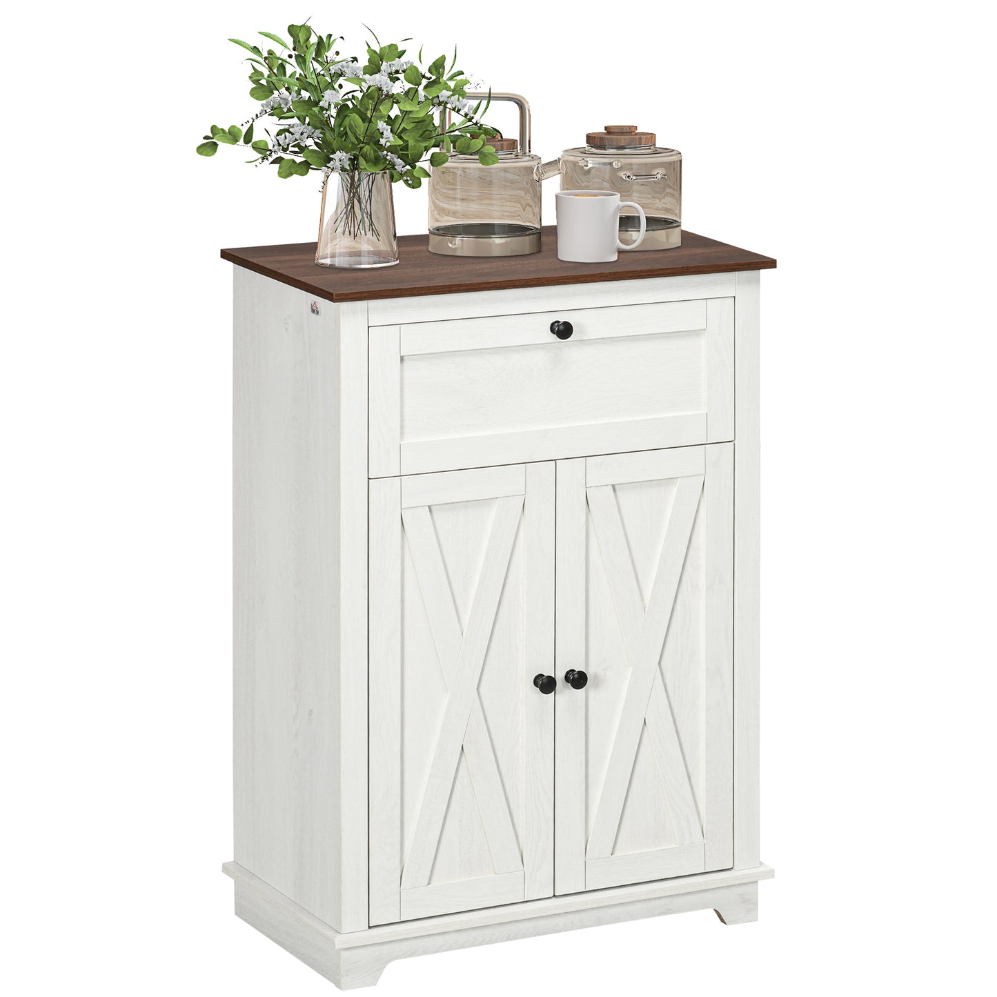 Farmhouse Sideboard Storage Cabinet with Doors & Drawer - White