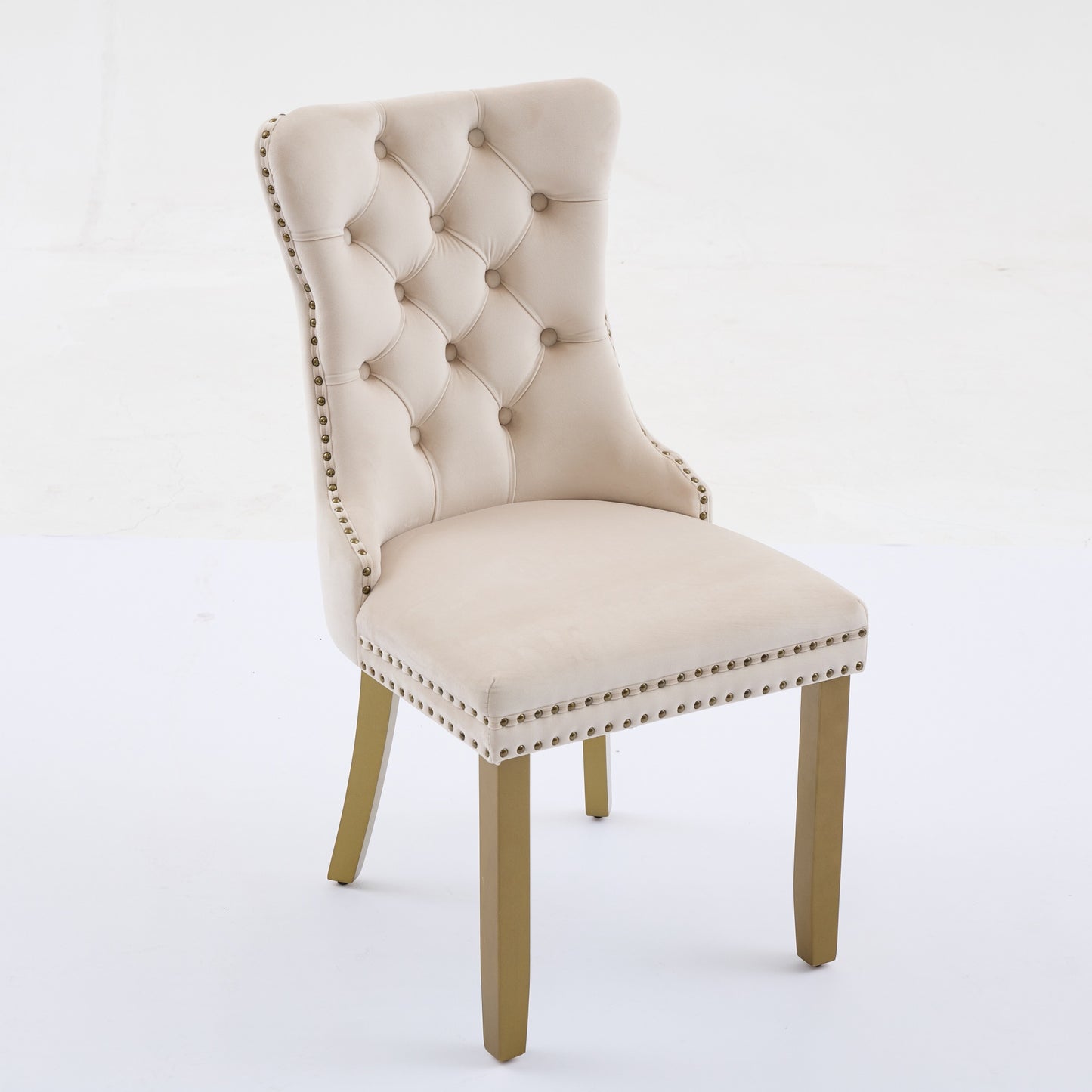 Mid-Century Modern Dining Chairs Set - Beige Velvet Upholstered