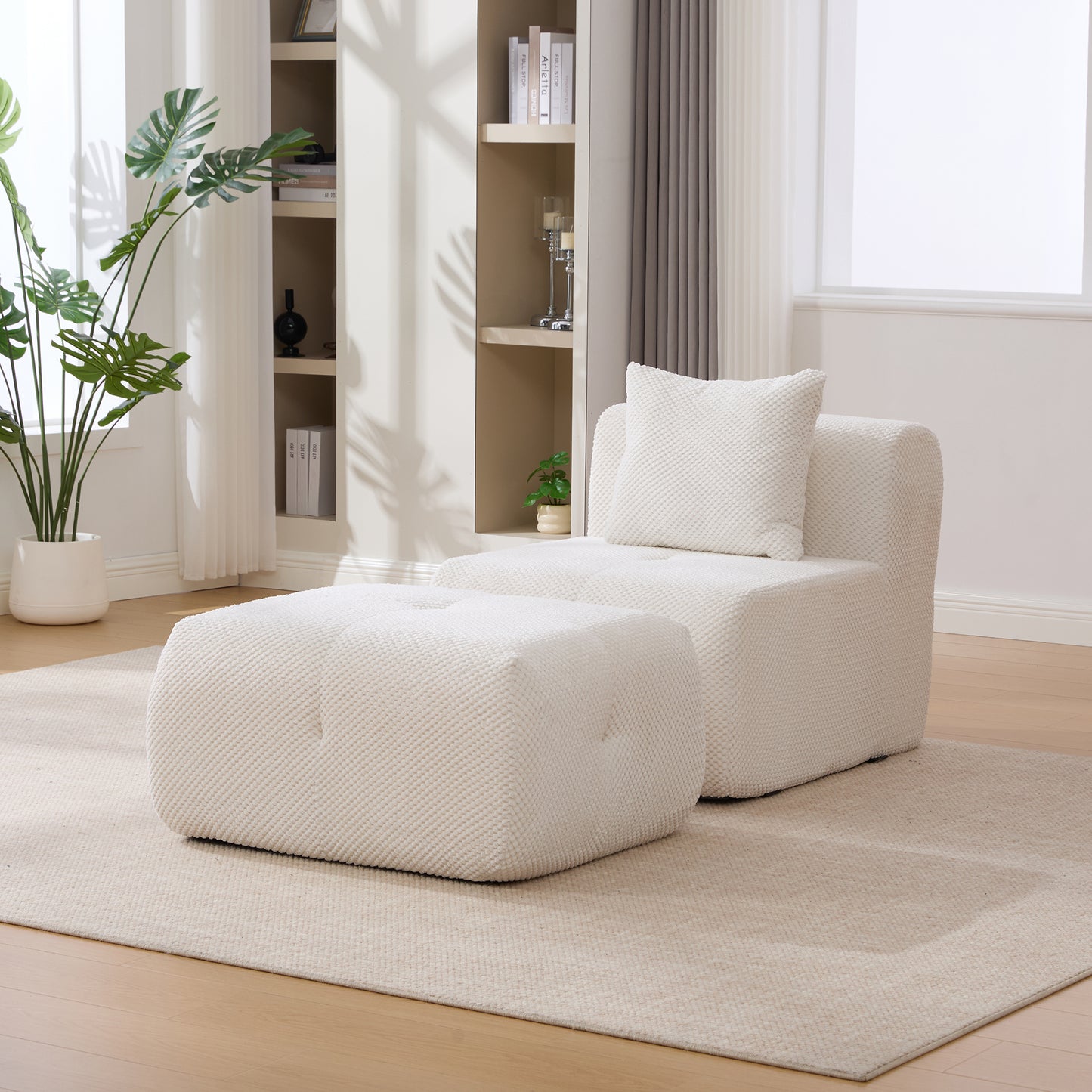 Modular Cloud Armless Accent Chair with Ottoman Set - Ivory