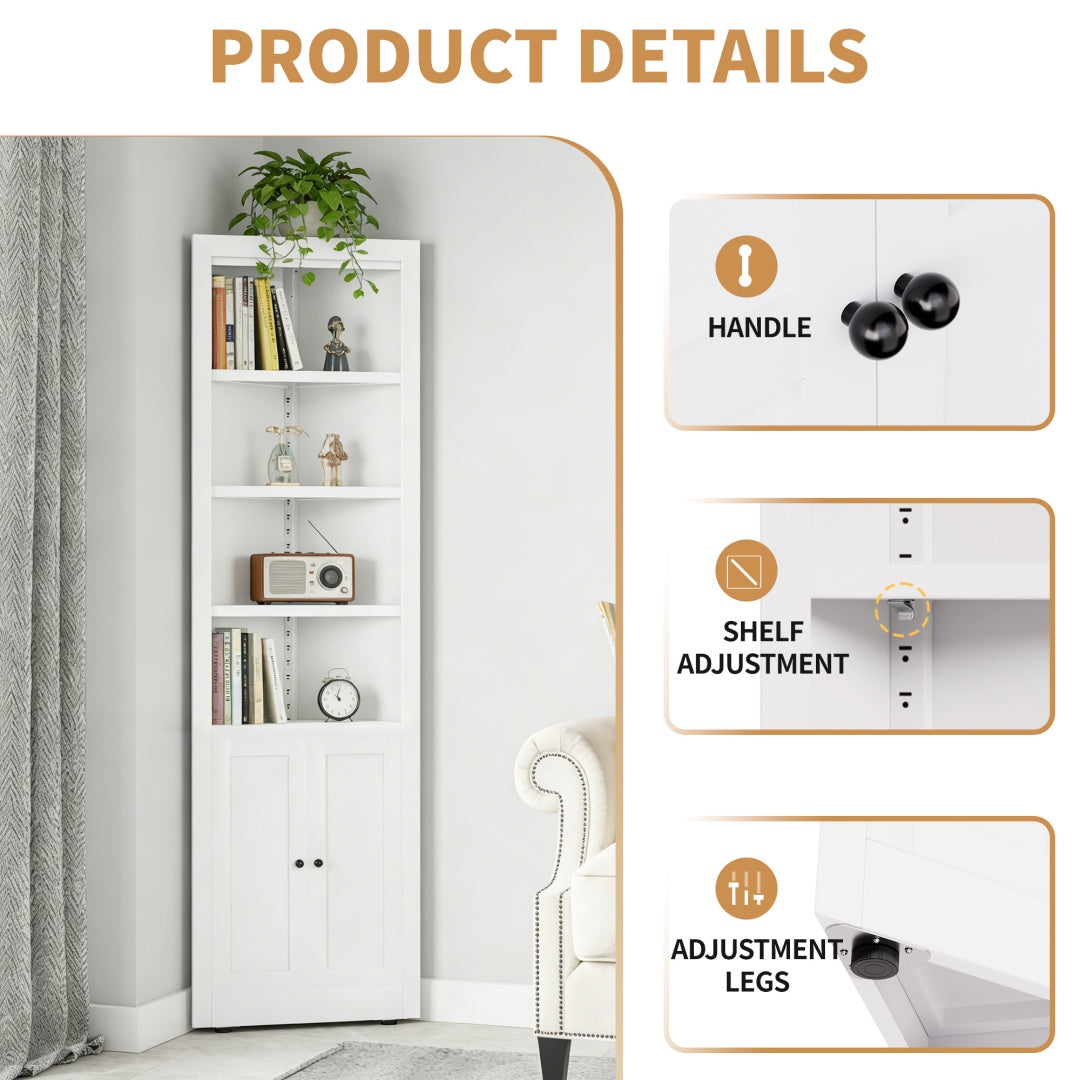 71in Tall Corner Storage Cabinet With 2 Doors, 5-Tier Metal