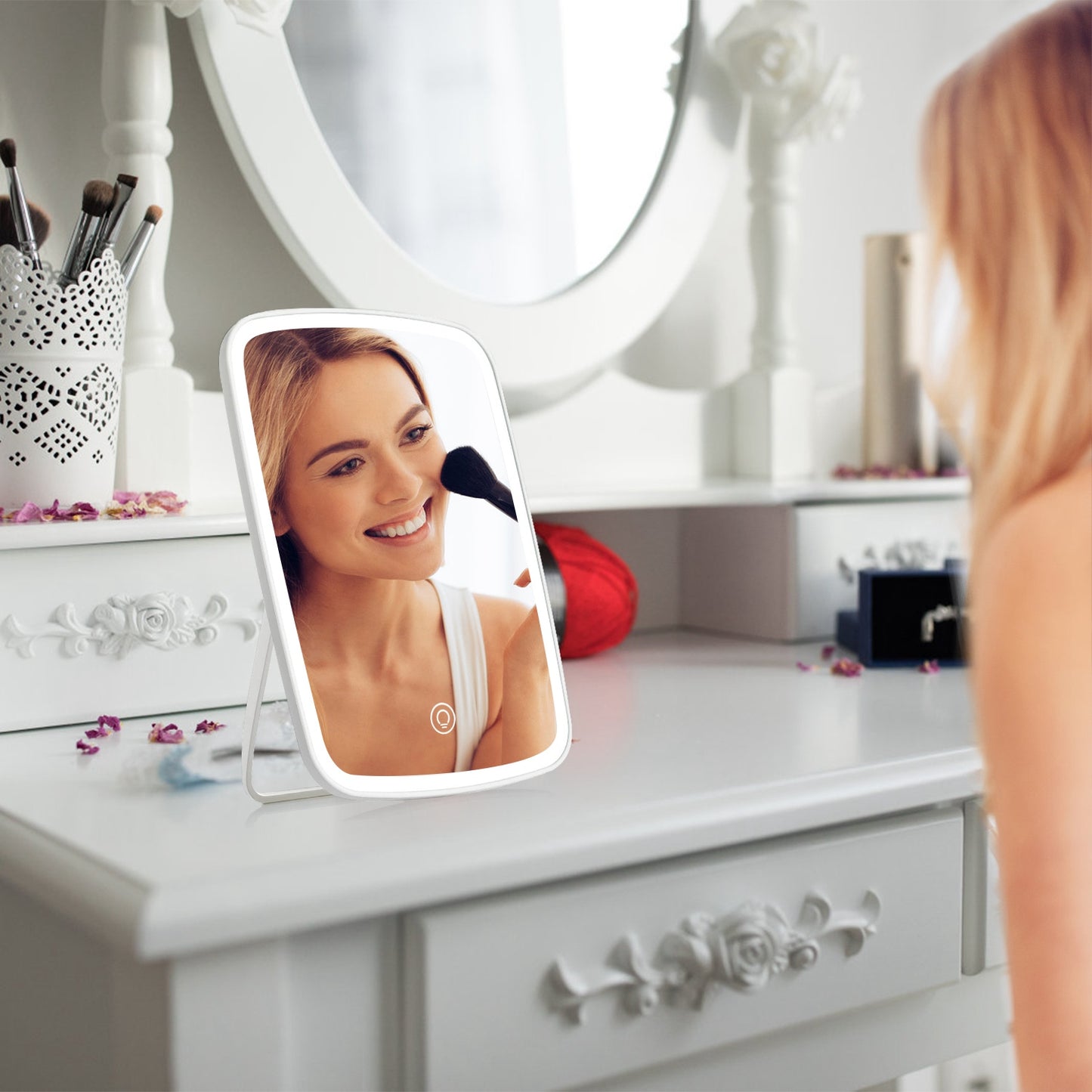 Portable LED Makeup Mirror with 3 Light Colors - Rechargeable Vanity Mirror