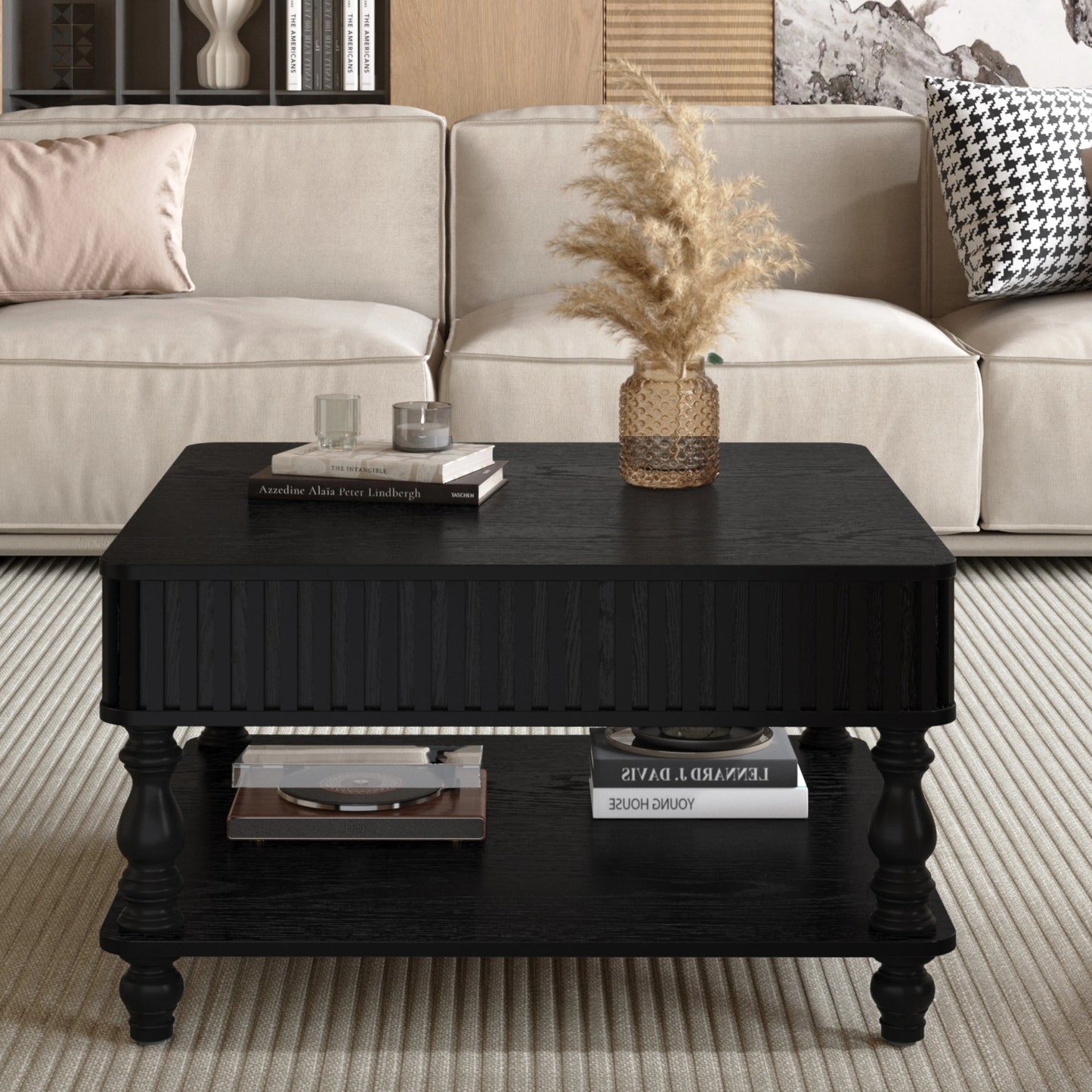 Lift-Top Coffee Table with Hidden Storage - Square Black