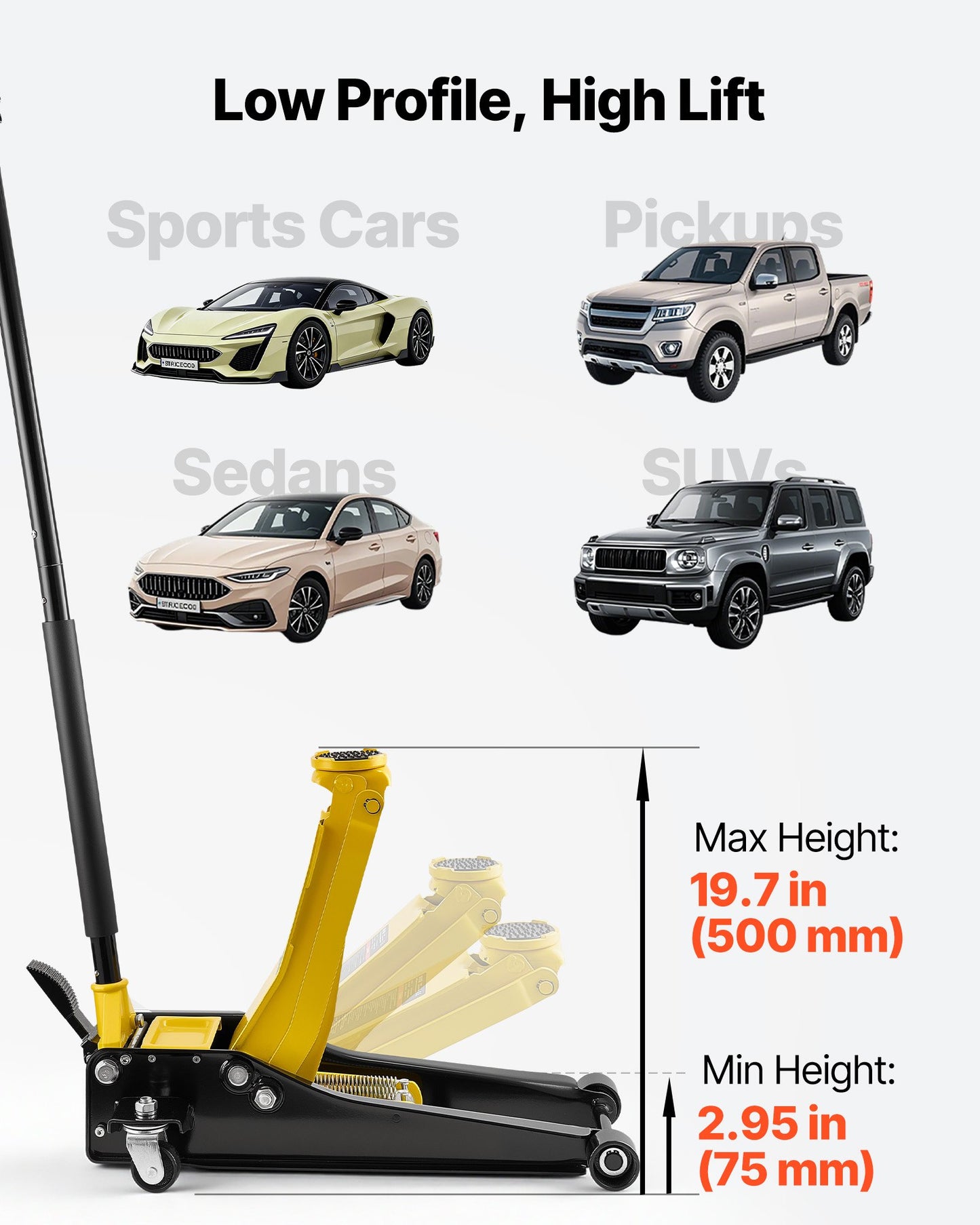 3 Ton Low Profile Hydraulic Floor Jack with SUV Adapter and Quick Lift Pump