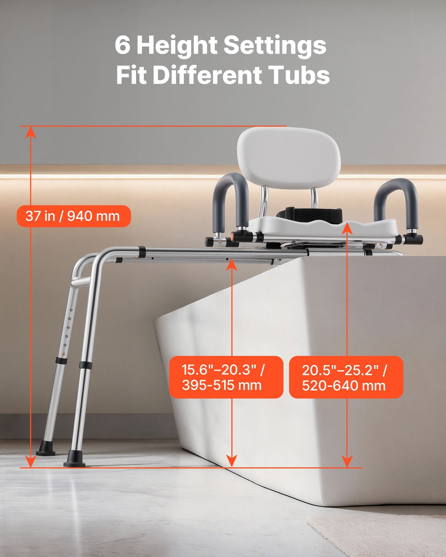 Sliding Shower Chair with Swivel Seat & Adjustable Height - Heavy Duty Handicap Bath Bench