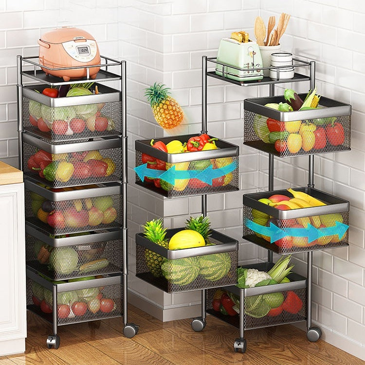 Vegetable Storage Basket Rack with Wheels - Multi-Layer Metal Kitchen Organizer