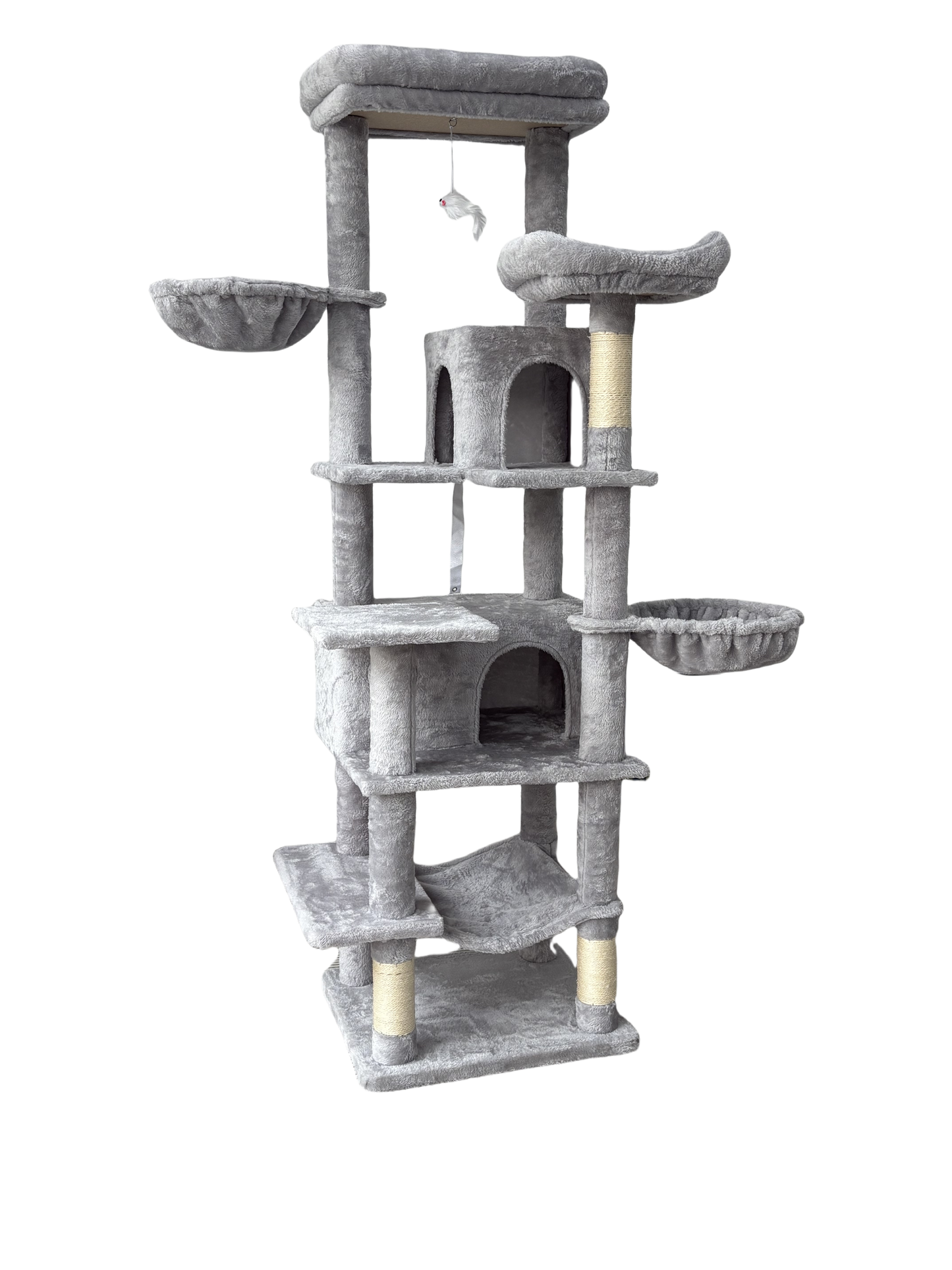 68-Inch Multi-Level Cat Tree with Hammocks and Scratching Posts - Light Gray