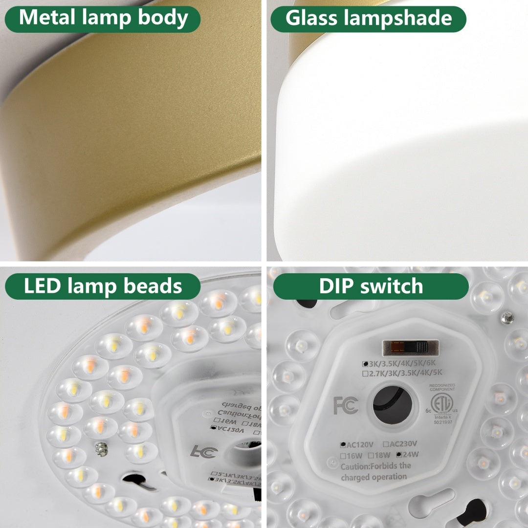 24W LED Flush Mount Ceiling Light Fixture - 12 Inch Round Gold