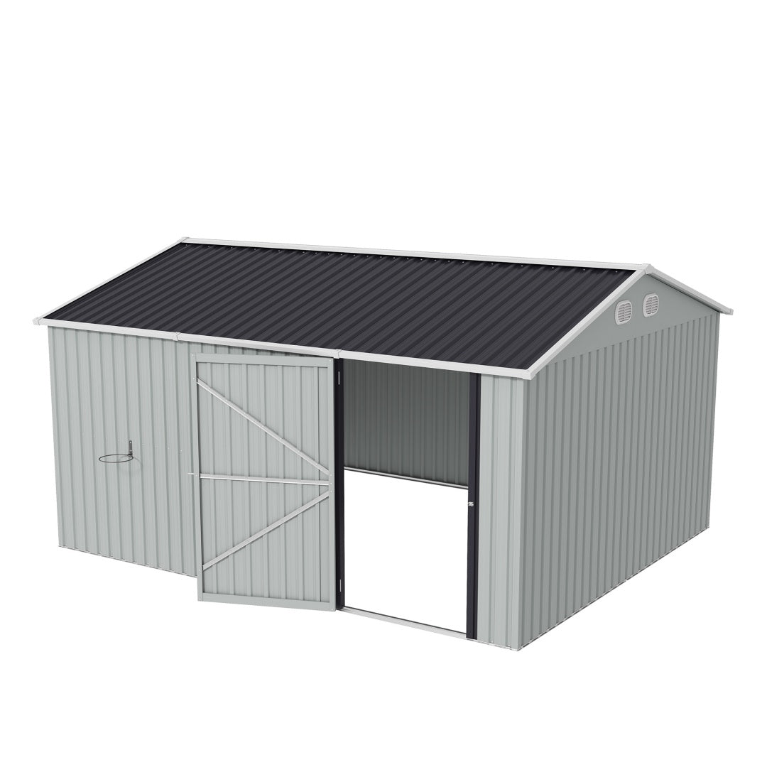 10x12 FT Outdoor Metal Storage Shed with Lockable Door - White