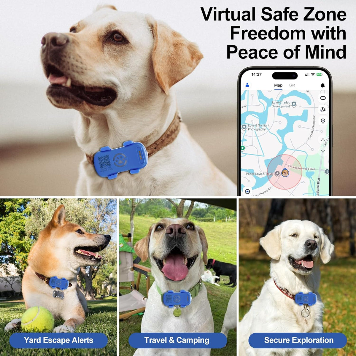 Dog GPS Tracker Real-Time Anti-Lost Collar with Geofence Light Sound Alarm