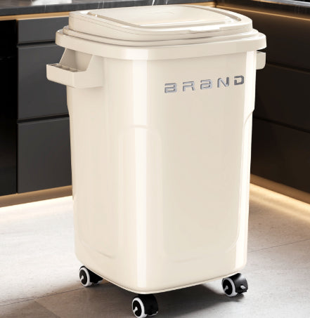 Large Capacity Kitchen Trash Can with Lid and Wheels, No Bending Needed