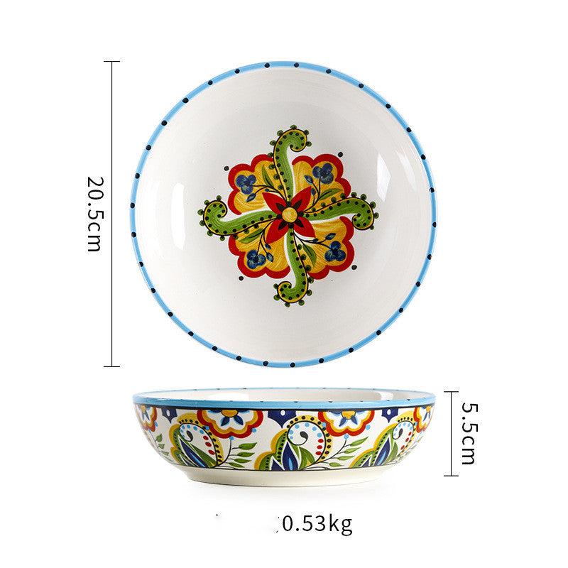 Round Hand Painted Ceramic Dinner Plate 8 Inch for Kitchen & Home Decor