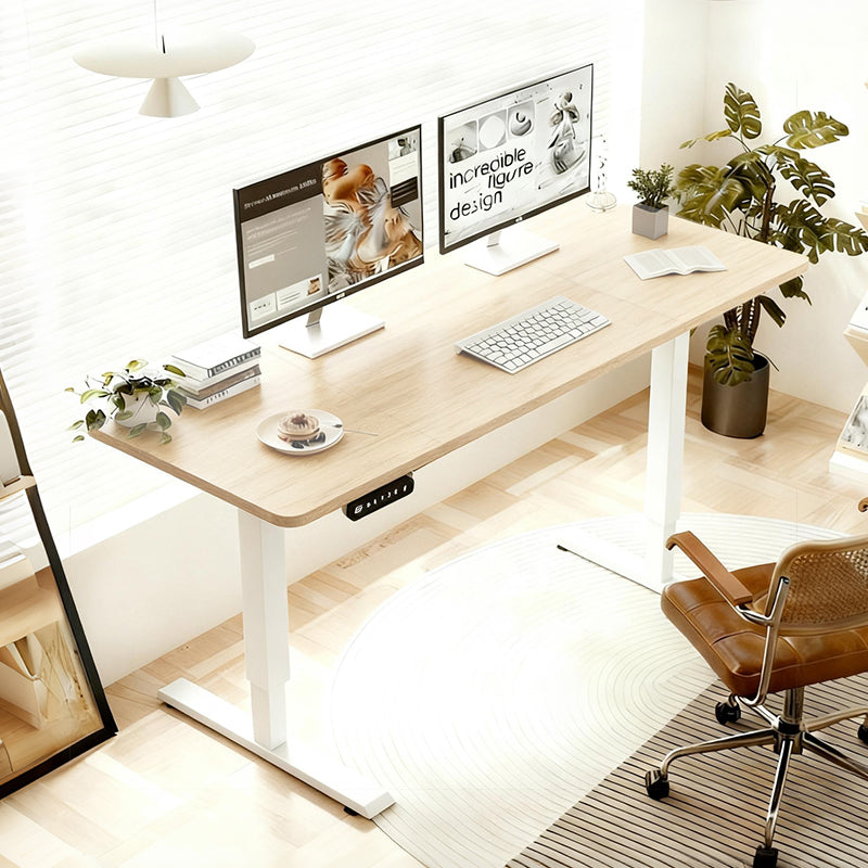 Electric Height Adjustable Standing Desk - 55" Oak Finish
