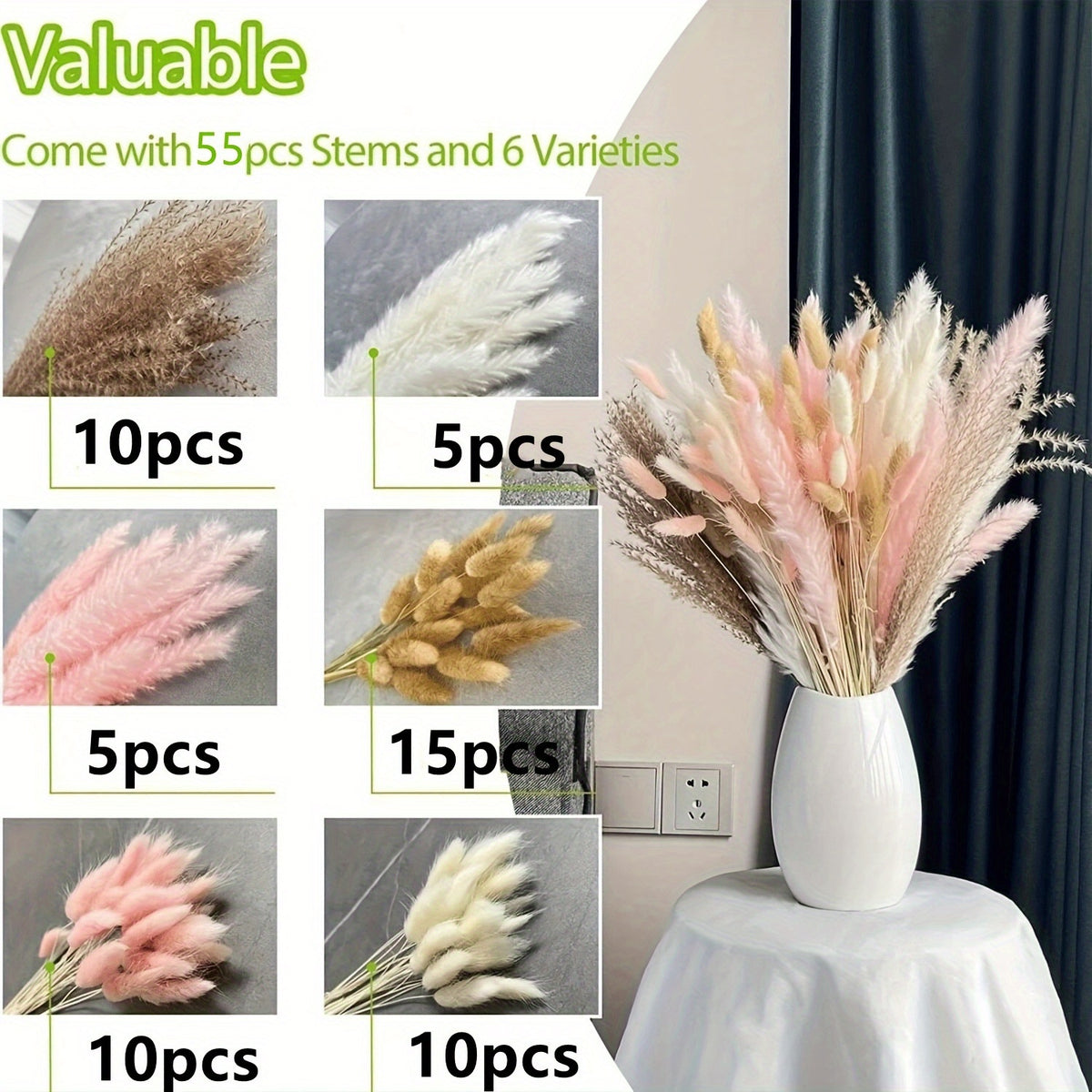 Dried Flower Bouquet - Preserved Grass Flower Arrangement for Home Decor