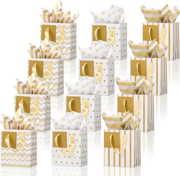 Mini Metallic Gift Bags - 12 Pcs with Handles for Parties
