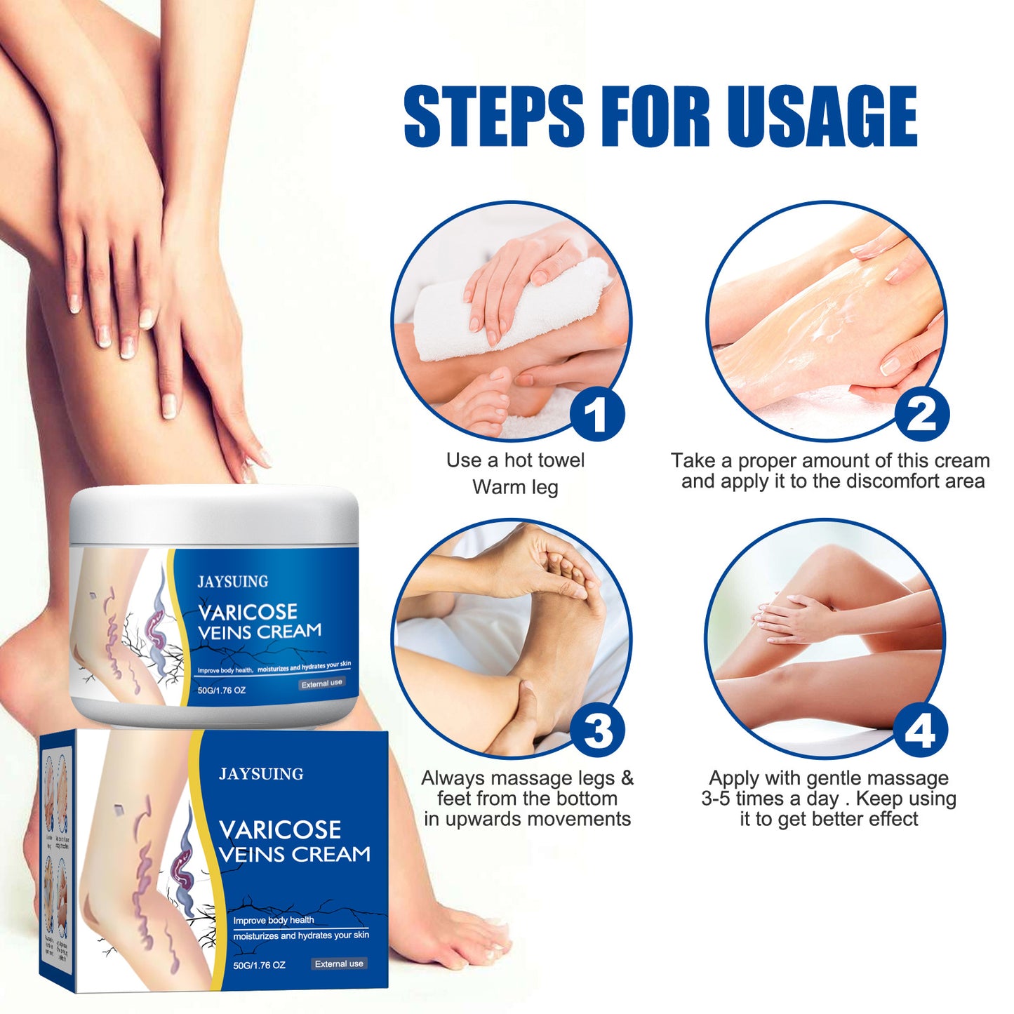 Leg Vein Repair Cream for Varicose Vein Relief and Massage