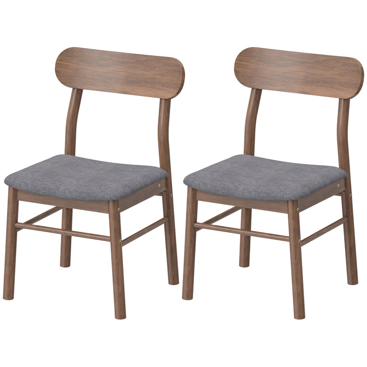 Set of 2 Dining Chairs, Upholstered Room Chairs with Rubberwood Legs