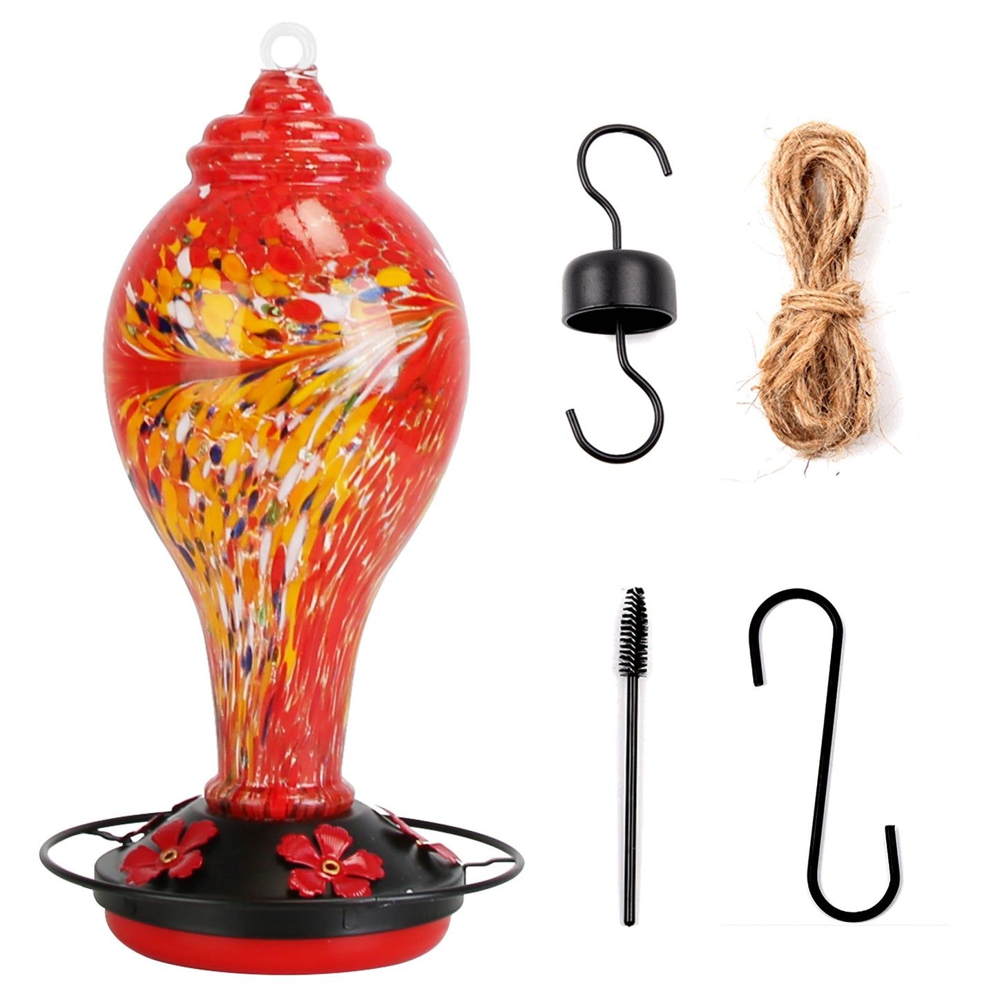 Glass Hummingbird Feeder 33OZ with 5 Flower Feeding Ports & Ant Moat - Garden Decor