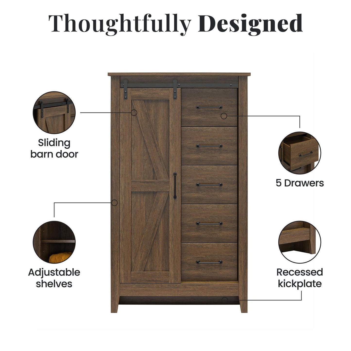 Walnut Alton Farmhouse Gentleman's Chest - Rustic Storage Dresser