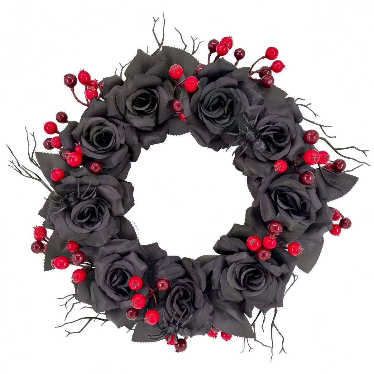 Halloween Wreath Decoration with Dried Branches and Roses - Handmade Festive Home Decor