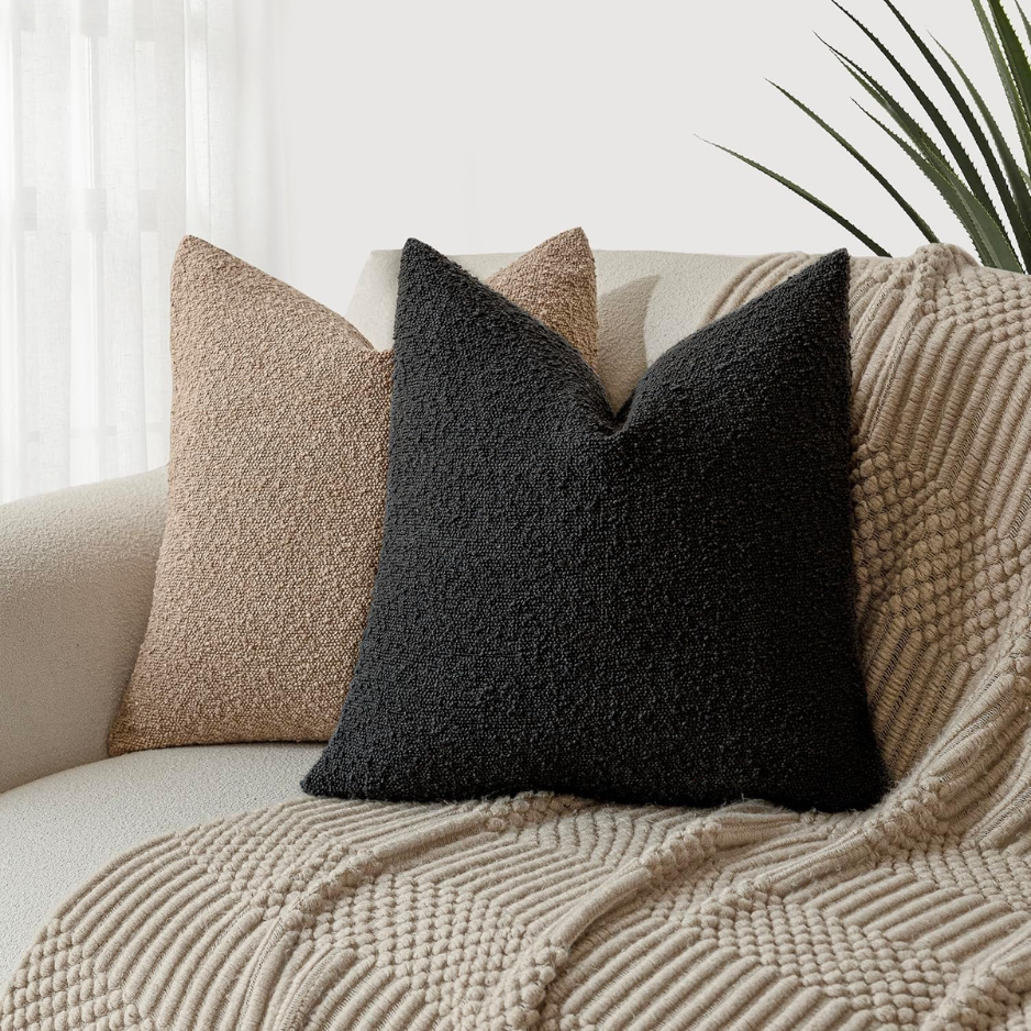 Decorative Boucle Throw Pillow Cover 18x18 Inch Black Accent Cushion Cover