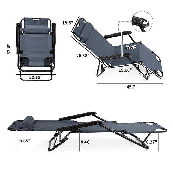 Portable Folding Reclining Chair - Grey, Dual Purpose