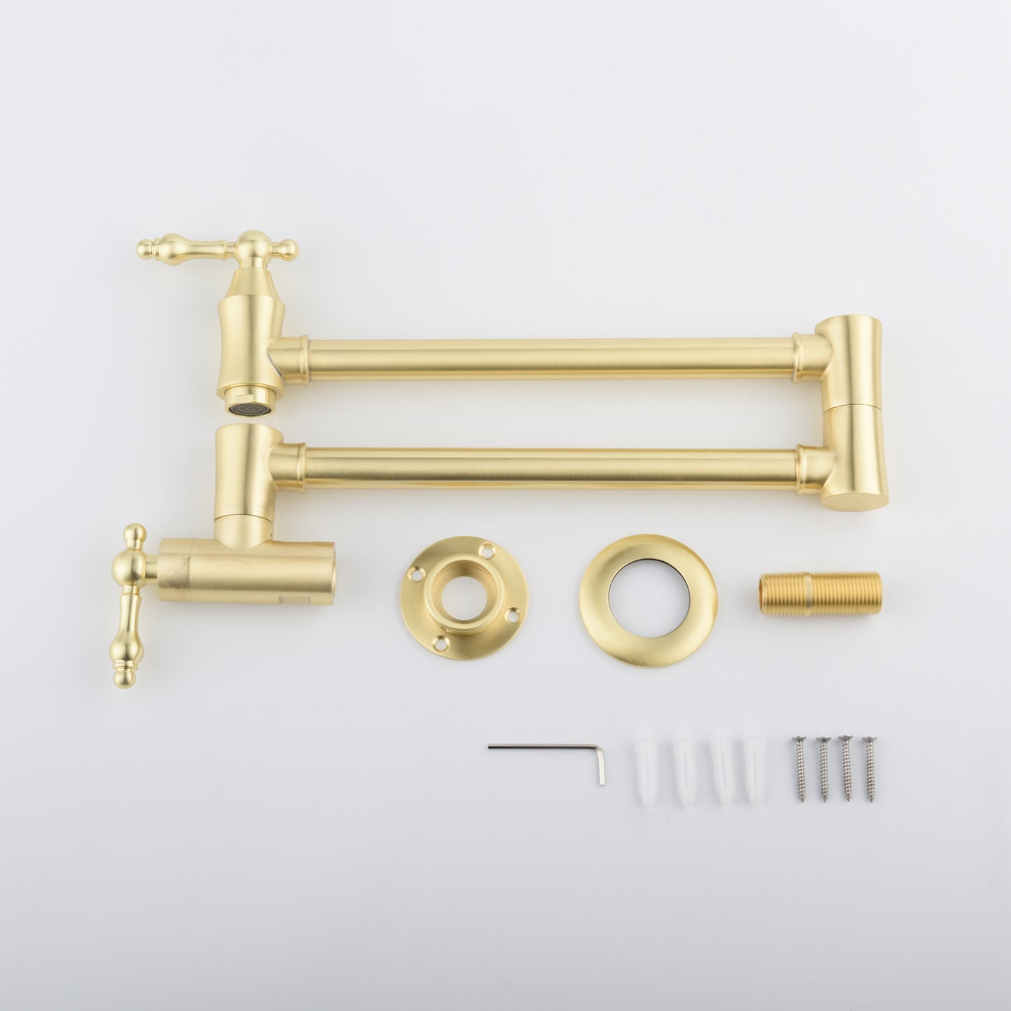 Wall Mount Pot Filler Faucet - Brushed Gold, 21" Reach